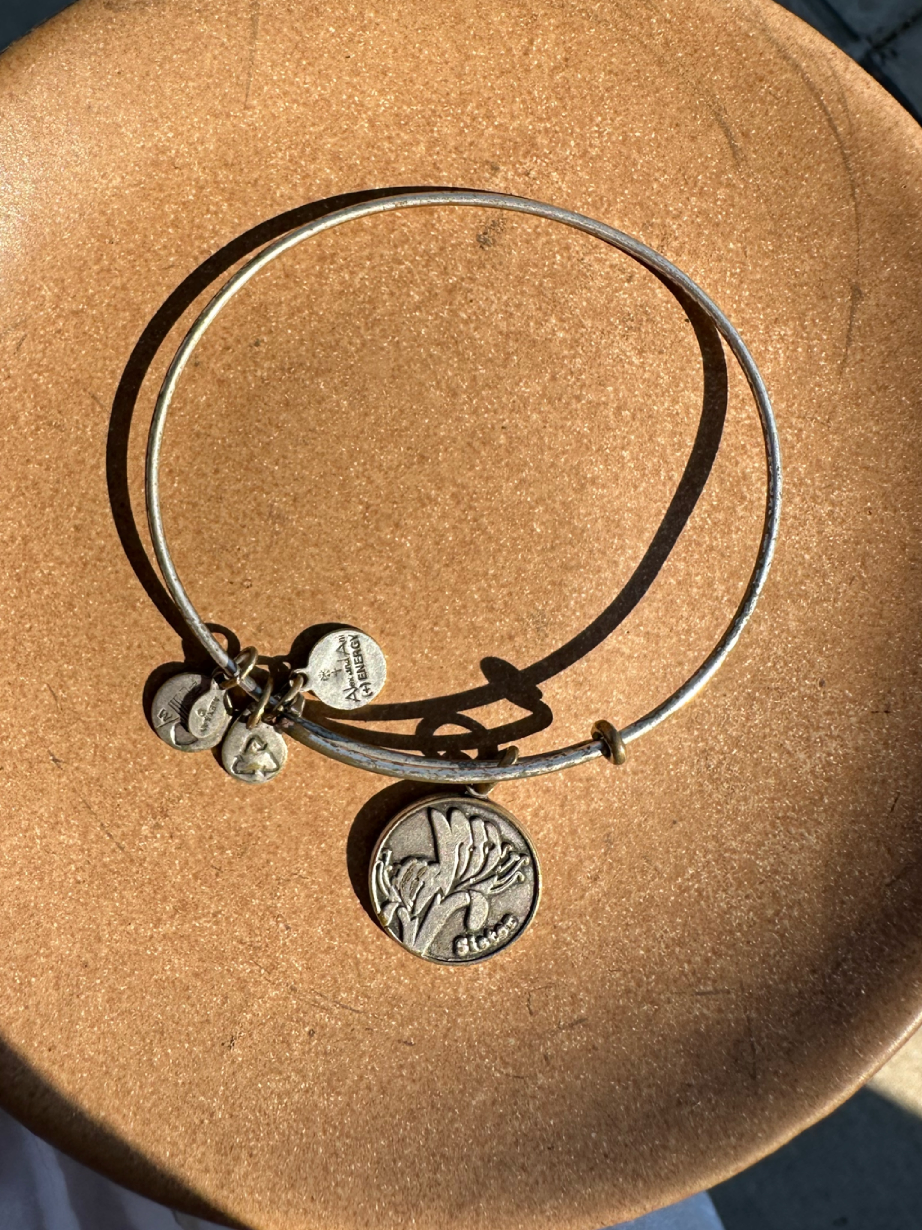 Alex And Ani Silver Floral ‘Sister’ Charm Expandable Bangle